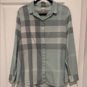 Burberry Sage and Gray Plaid Shirt